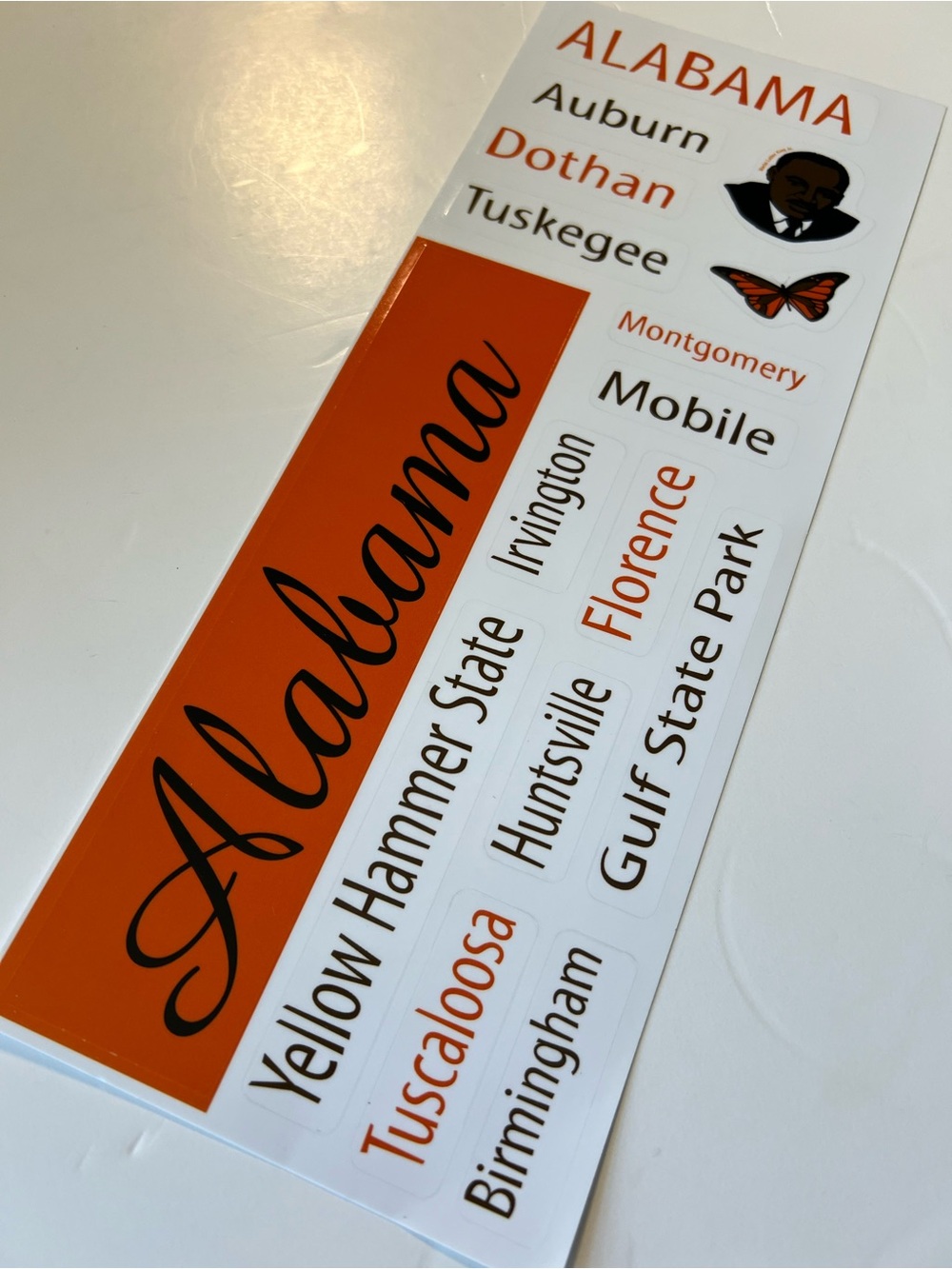 Alabama State and Cities Name Decal Sticker Sheet - Orange and Black